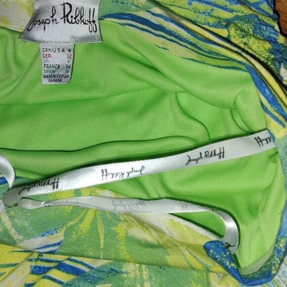 Vintage Joseph Ribkoff Strapless Bandeau Dress  Floral Ruched Green Blue Sz 4 - Picture 6 of 6